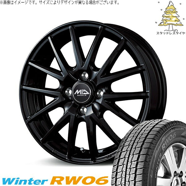 ハンコック ウィンター RW06 145R12 + MIDホイール SQ27 メタリックブラック 12インチ 4.00B +42 4H100P スタッドレス・ホイール4本セット。1枚目。