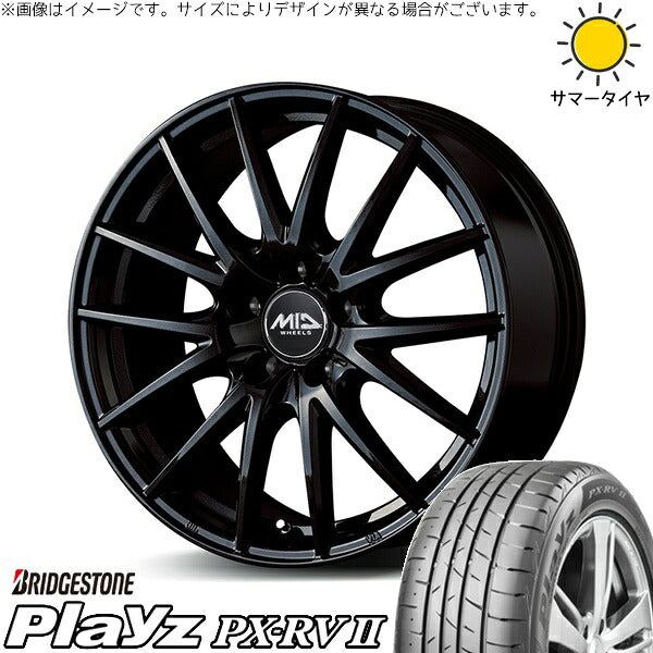 ブリヂストン プレイズ PX-RV2 215/60R17 + MIDホイール SQ27 メタリックブラック 17インチ 7J +48 5H114.3P サマー・ホイール4本セット。1枚目。