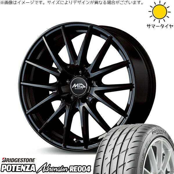 ブリヂストン ポテンザ アドレナリン RE004 225/45R18 + MIDホイール SQ27 メタリックブラック 18インチ 8J +42 5H114.3P サマー・ホイール4本セット。1枚目。