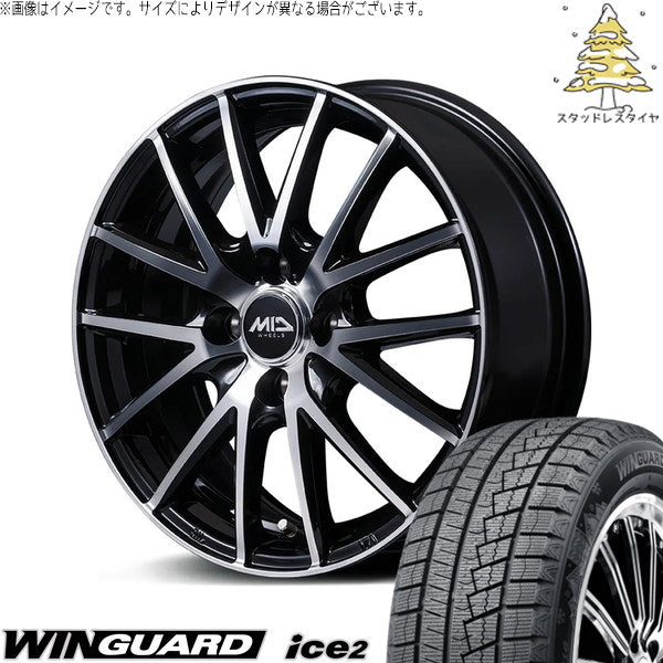 ネクセン ウィンガード アイス2 155/65R14 + MIDホイール SQ27 BP ブラックポリッシュ 14インチ 4.5J +45 4H100P スタッドレス・ホイール4本セット。1枚目。