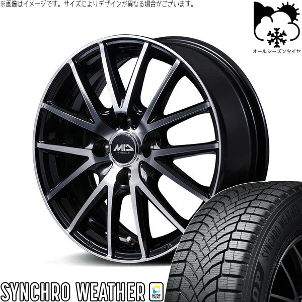 ダンロップ シンクロウェザー 155/65R14 + MIDホイール SQ27 BP ブラックポリッシュ 14インチ 4.5J +45 4H100P オールシーズン・ホイール4本セット。1枚目。