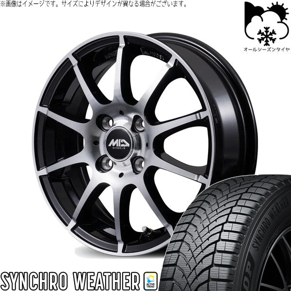ダンロップ シンクロウェザー 185/60R16 + MIDホイール STAG BP ブラックポリッシュ 16インチ 6.0J +43 4H100P オールシーズン・ホイール4本セット。1枚目。