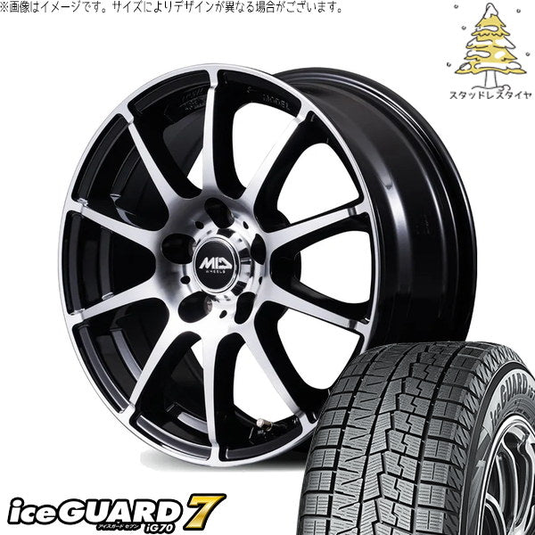 ヨコハマタイヤ アイスガードセブン IG70 215/60R17 + MIDホイール STAG BP ブラックポリッシュ 17インチ 7.0J +48 5H114.3P スタッドレス・ホイール4本セット。1枚目。