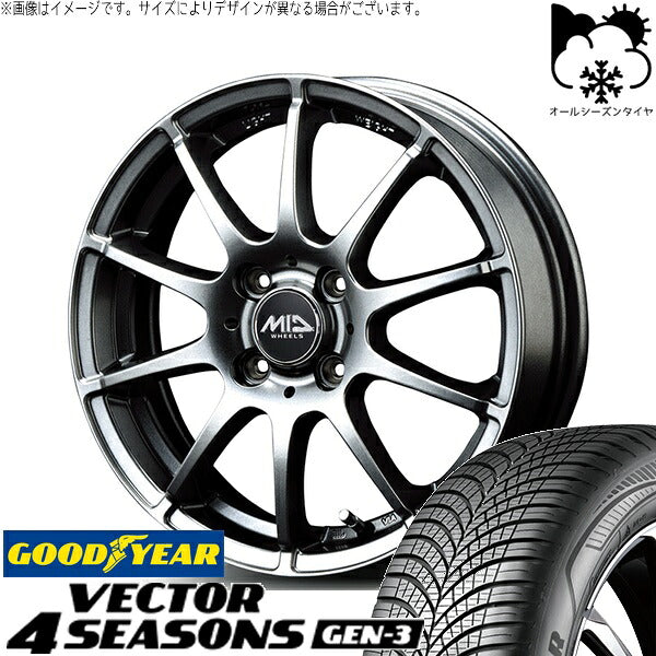 グッドイヤー ベクター4シーズンズ GEN-3 185/60R15 + MIDホイール スタッグ メタリックグレー 15インチ 5.5J +40 4H100P オールシーズン・ホイール4本セット。1枚目。