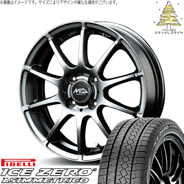 ピレリ アイスゼロアシンメトリコ 185/60R15 + MIDホイール スタッグ メタリックグレー 15インチ 5.5J +50 4H100P スタッドレス・ホイール4本セット。1枚目。