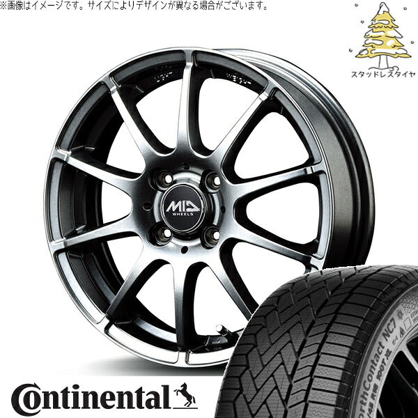 コンチネンタル ノースコンタクト NC7 185/65R15 + MIDホイール スタッグ メタリックグレー 15インチ 5.5J +50 4H100P スタッドレス・ホイール4本セット。1枚目。