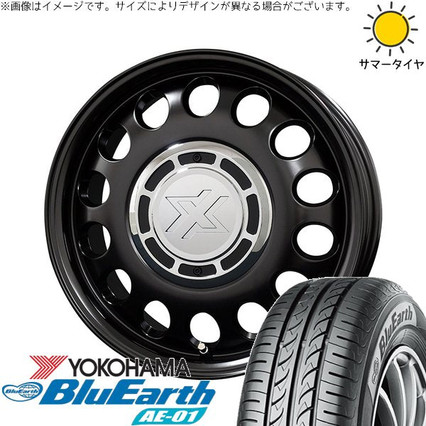 ヨコハマタイヤ ブルーアース AE01 155/65R14 + クロスブラッド スティール サテンブラック 14インチ 4.5J +43 4H100P サマー・ホイール4本セット。1枚目。