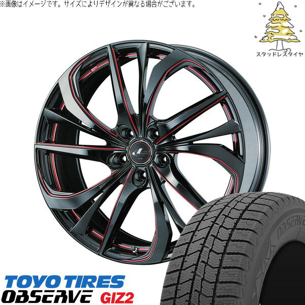 トーヨータイヤ OBSERVE 215/45R17 + レオニス TE ブラック/SCマシニングレッド 17インチ 7J +47 5H100P スタッドレス・ホイール4本セット。1枚目。