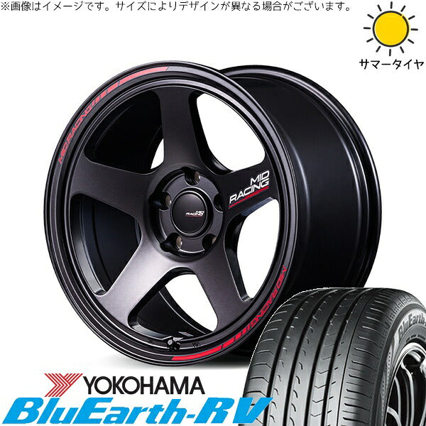 ヨコハマタイヤ ブルーアース RV03 225/60R18 + MIDレーシング TR50 ターマックブラック 18インチ 8.5J +45 5H120P サマー・ホイール4本セット。1枚目。