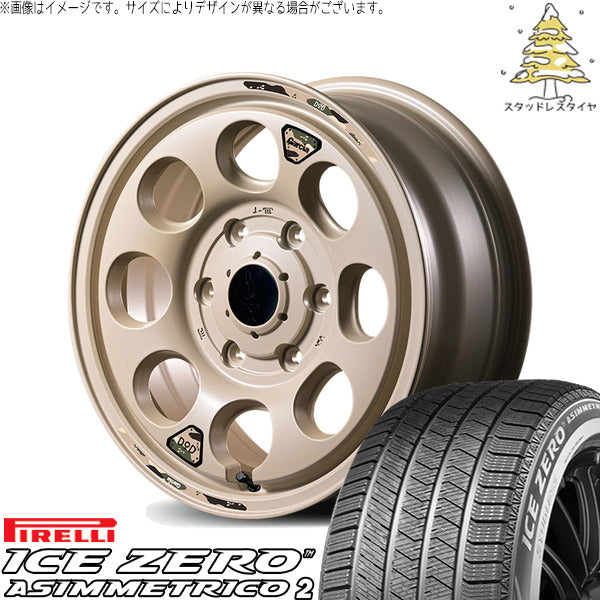 ピレリ アイスゼロアシンメトリコ2 215/65R16 + MIDホイール x DOD ウシャリン セミグロスサンドベージュ 16インチ 6.5J +38 6H139.7P スタッドレス・ホイール4本セット。1枚目。