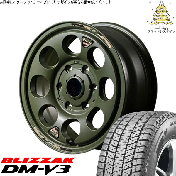 ブリヂストン ブリザック DM-V3 215/70R16 + MIDホイール x DOD ウシャリン セミグロスODグリーン 16インチ 6.5J +38 6H139.7P スタッドレス・ホイール4本セット。1枚目。