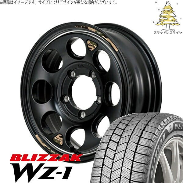 ブリヂストン ブリザック WZ-1 215/70R16 + MIDホイール x DOD ウシャリン セミグロスブラック/リム 16インチ 6J -5 5H139.7P スタッドレス・ホイール4本セット。1枚目。