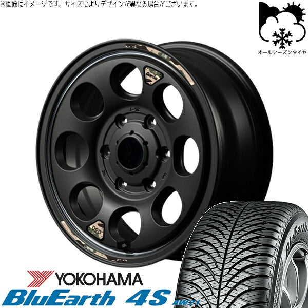 ヨコハマタイヤ ブルーアース4S AW21 215/65R16 + MIDホイール x DOD ウシャリン セミグロスブラック/リム 16インチ 6.5J +38 6H139.7P オールシーズン・ホイール4本セット。1枚目。