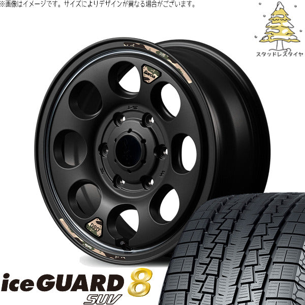 ヨコハマタイヤ アイスガード8 SUV 215/65R16 + MIDホイール x DOD ウシャリン セミグロスブラック/リム 16インチ 6.5J +38 6H139.7P スタッドレス・ホイール4本セット。1枚目。