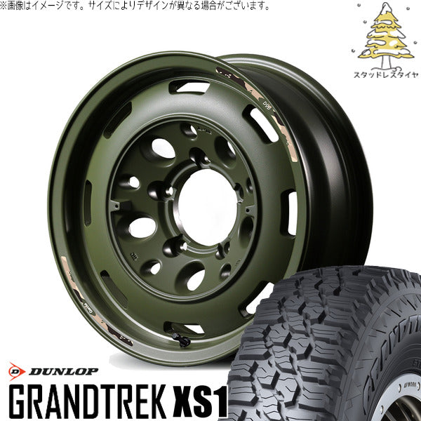 ダンロップ グラントレック XS1 215/70R16 + MIDホイール x DOD ウシャリントバリ セミグロスODグリーン 16インチ 5.5J +20 5H139.7P スタッドレス・ホイール4本セット。1枚目。