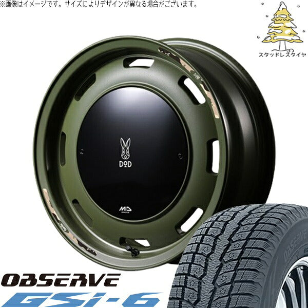 トーヨータイヤ オブザーブ Gsi-6 225/70R16 + MIDホイール x DOD ウシャリントバリ セミグロスODグリーン 16インチ 5.5J +20 5H139.7P スタッドレス・ホイール4本セット。1枚目。