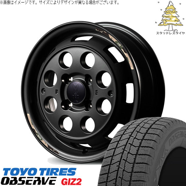 トーヨータイヤ OBSERVE 165/65R15 + MIDホイール x DOD ウシャリントバリ セミグロスブラック 15インチ 4.5J +45 4H100P スタッドレス・ホイール4本セット。1枚目。