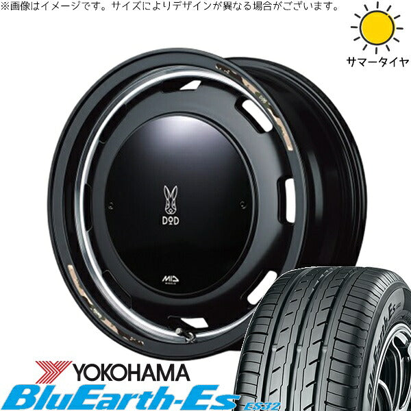 ヨコハマタイヤ ブルーアース ES32 165/60R14 + MIDホイール x DOD ウシャリントバリ セミグロスブラック 14インチ 4.5J +45 4H100P サマー・ホイール4本セット。1枚目。