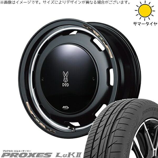 トーヨータイヤ プロクセス LuK2 165/60R14 + MIDホイール x DOD ウシャリントバリ セミグロスブラック 14インチ 4.5J +45 4H100P サマー・ホイール4本セット。1枚目。