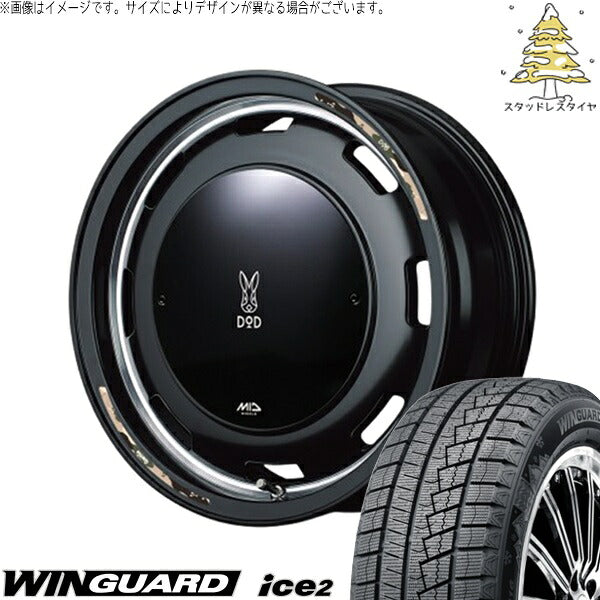 ネクセン ウィンガード アイス2 175/65R15 + MIDホイール x DOD ウシャリントバリ セミグロスブラック 15インチ 4.5J +45 4H100P スタッドレス・ホイール4本セット。1枚目。