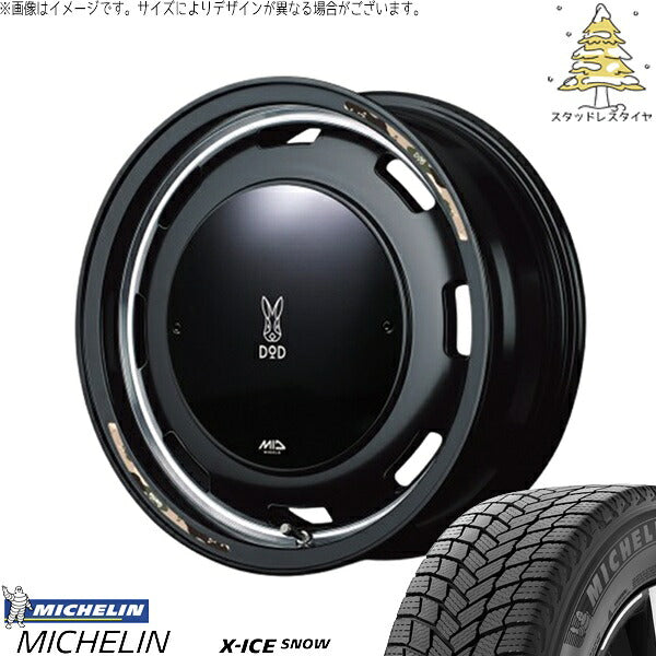 ミシュラン エックスアイス スノー (X-ICE SNOW) 155/65R14 + MIDホイール x DOD ウシャリントバリ セミグロスブラック 14インチ 4.5J +45 4H100P スタッドレス・ホイール4本セット。1枚目。
