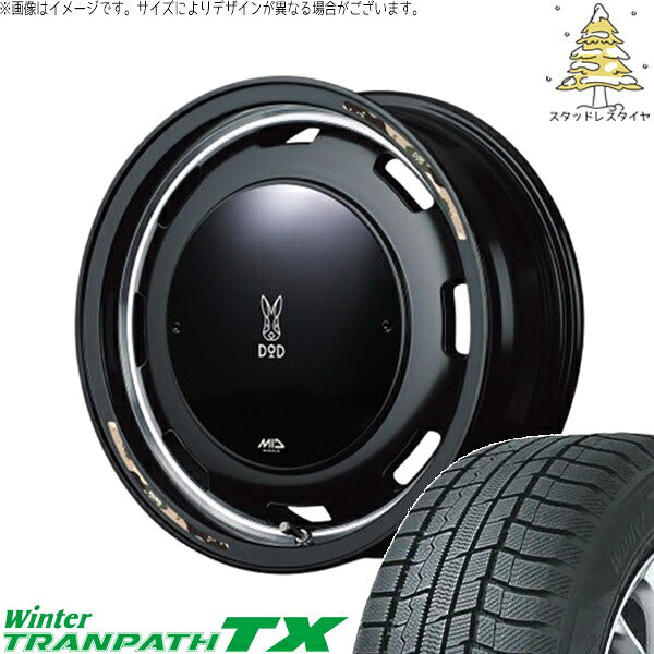 トーヨータイヤ ウィンタートランパス TX (WinterTRANPATH TX) 165/60R15 + MIDホイール x DOD ウシャリントバリ セミグロスブラック 15インチ 4.5J +45 4H100P スタッドレス・ホイール4本セット。1枚目。