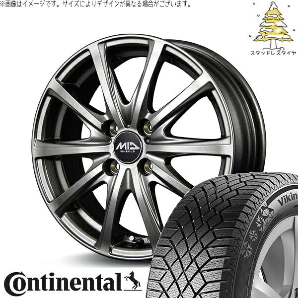 コンチネンタル バイキングコンタクト7 195/50R16 + MIDホイール V25 メタリックグレー 16インチ 6J +43 4H100P スタッドレス・ホイール4本セット。1枚目。