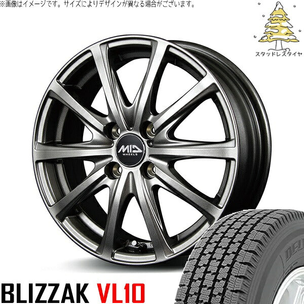 ブリヂストン ブリザック VL10 (BLIZZAK VL10) 145/80R13 + MIDホイール V25 メタリックグレー 13インチ 4.00B +43 4H100P スタッドレス・ホイール4本セット。1枚目。