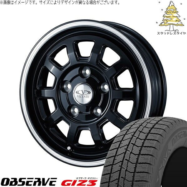 トーヨータイヤ オブザーブ GIZ3 185/70R14 + ヴィセンテ06-NV ブラックポリッシュライン 14インチ 5J +43 4H114.3P スタッドレス・ホイール4本セット。1枚目。