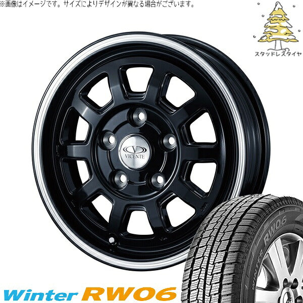 ハンコック ウィンター RW06 185R14 + ヴィセンテ06-TG ブラックポリッシュライン 14インチ 5J +48 5H114.3P スタッドレス・ホイール4本セット。1枚目。