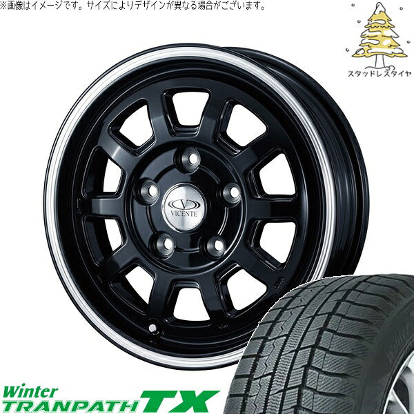 トーヨータイヤ ウィンタートランパス TX 165/65R14 + ヴィセンテ06-PS ブラックポリッシュライン 14インチ 5J +35 4H100P スタッドレス・ホイール4本セット。1枚目。