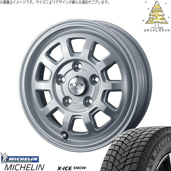ミシュラン エックスアイス スノー 185/70R14 + ヴィセンテ06-NV シルバー 14インチ 5J +43 4H114.3P スタッドレス・ホイール4本セット。1枚目。