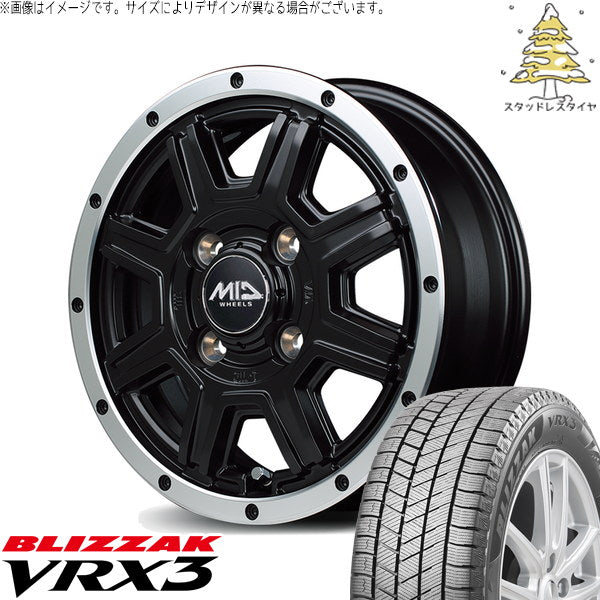 ブリヂストン ブリザック VRX3 155/65R14 + MIDホイール ロードマックス WF8 セミグロスブラック/フランジポリッシュ 14インチ 4.5J +43 4H100P スタッドレス・ホイール4本セット。1枚目。