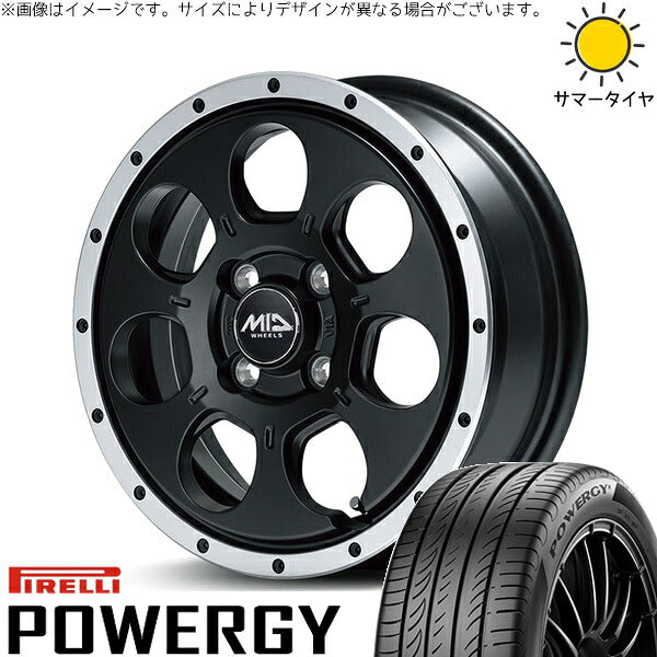 ピレリ パワジー 175/65R15 + MIDホイール ロードマックス WO-7 セミグロスブラックフランジDC 15インチ 4.5J +45 4H100P サマー・ホイール4本セット。1枚目。