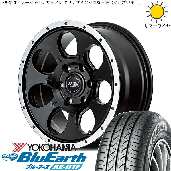 ヨコハマタイヤ ブルーアース AE-01F 205/60R16 + MIDホイール ロードマックス WO-7 セミグロスブラックフランジDC 16インチ 7J +40 5H114.3P サマー・ホイール4本セット。1枚目。