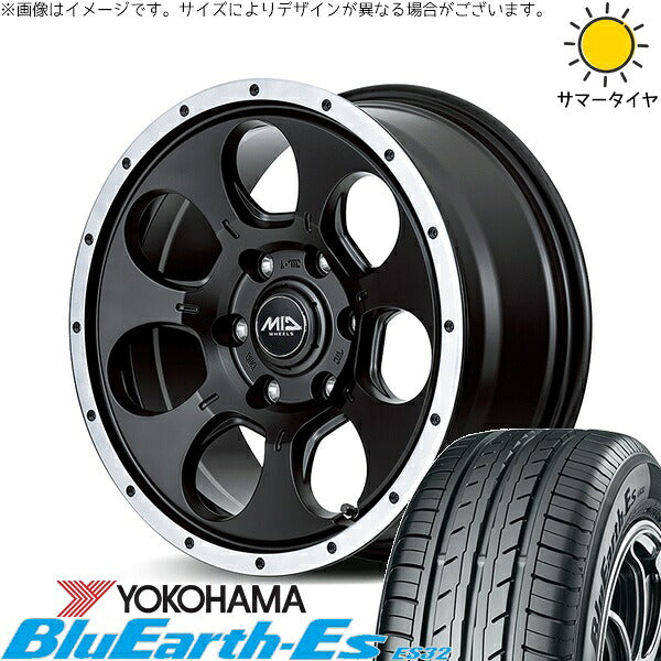 ヨコハマタイヤ ブルーアース ES32 215/70R15 + MIDホイール ロードマックス WO-7 セミグロスブラックフランジDC 15インチ 6J +33 6H139.7P サマー・ホイール4本セット。1枚目。