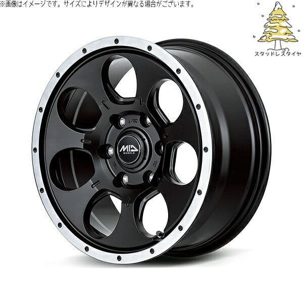 輸入スタッドレスタイヤ(銘柄指定不可) 205/60R16 + MIDホイール WO-7 セミグロスブラックフランジDC 16インチ 7.0J +40 5H114.3P ホイール4本セット。1枚目。