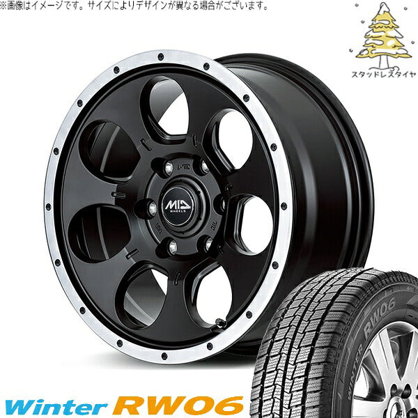 ハンコック ウィンター RW06 195/80R15 + MIDホイール ロードマックス WO-7 セミグロスブラックフランジDC 15インチ 6J +33 6H139.7P スタッドレス・ホイール4本セット。1枚目。