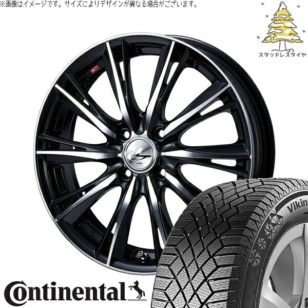 コンチネンタル バイキングコンタクト7 185/55R15 + レオニス WX ブラックミラーカット 15インチ 5.5J +43 4H100P スタッドレス・ホイール4本セット。1枚目。