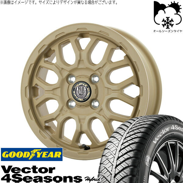 グッドイヤー ベクター4シーズンズ ハイブリッド 155/65R14 + マットバーン XR-800M ME チッピングベージュ(CBE) 14インチ 4.5J +45 4H100P オールシーズン・ホイール4本セット。1枚目。