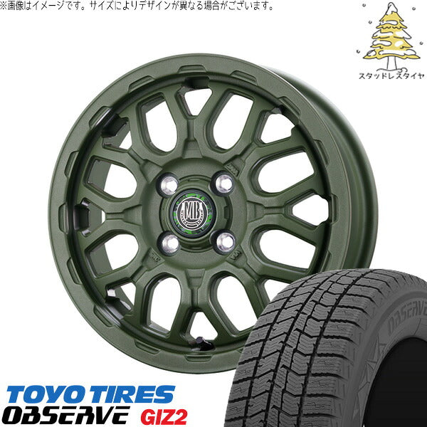 トーヨータイヤ OBSERVE 165/65R14 + マットバーン XR-800M ME チッピンググリーン(CGR) 14インチ 4.5J +45 4H100P スタッドレス・ホイール4本セット。1枚目。