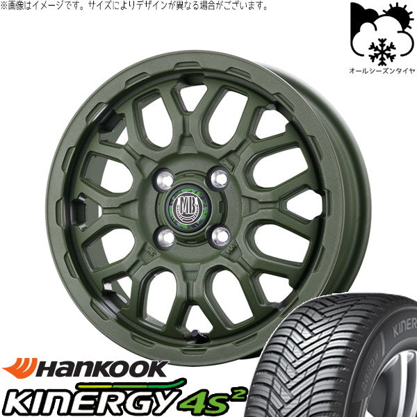 ハンコック キナジー 4S2 H750 165/65R14 + マットバーン XR-800M ME チッピンググリーン(CGR) 14インチ 4.5J +45 4H100P オールシーズン・ホイール4本セット。1枚目。