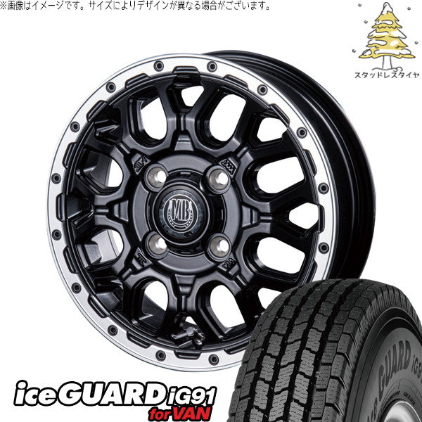 ヨコハマタイヤ アイスガード91 IG91 145/80R12 + マットバーン XR-800M マットブラックリムポリッシュ 12インチ 4.00B +42 4H100P スタッドレス・ホイール4本セット。1枚目。