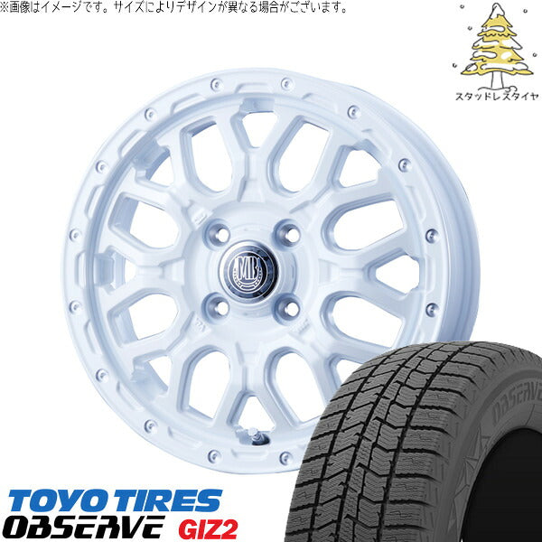 トーヨータイヤ OBSERVE 155/65R14 + マットバーン XR-800M ピュアホワイト/ピアスポリッシュ(PWH/PP) 14インチ 4.5J +45 4H100P スタッドレス・ホイール4本セット。1枚目。