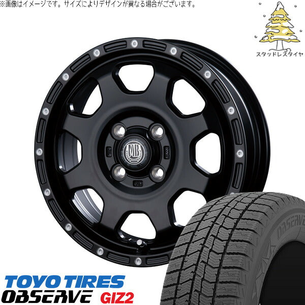トーヨータイヤ OBSERVE 165/60R14 + マットバーン XR-910K マットブラック/ピアスポリッシュ(MBK/PP) 14インチ 4.5J +45 4H100P スタッドレス・ホイール4本セット。1枚目。