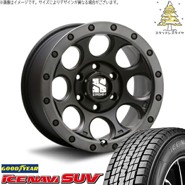 グッドイヤー アイスナビ SUV (ICENAVI SUV) 265/70R17 + エクストリームJ XJ03 フラットブラックスモーク 17インチ 8J +20 6H139.7P スタッドレス・ホイール4本セット。1枚目。