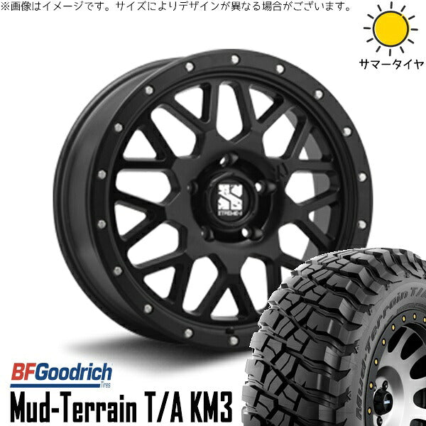 BFグッドリッチ マッドテレーン T/A KM3 225/75R16 + エクストリームJ XJ04 サテンブラック 16インチ 7J +35 5H114.3P サマー・ホイール4本セット。1枚目。