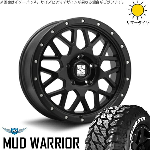 モンスタタイヤ マッドウォーリアー (MUD WARRIOR) 215/70R16 + エクストリームJ XJ04 サテンブラック 16インチ 7J +35 5H114.3P サマー・ホイール4本セット。1枚目。
