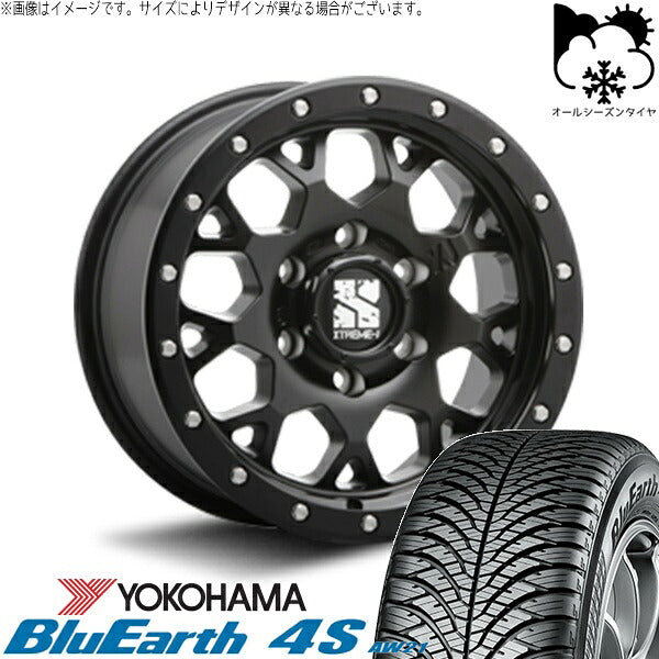ヨコハマタイヤ ブルーアース4S AW21 215/70R16 + エクストリームJ XJ04 サテンブラック 16インチ 5.5J -5 5H139.7P オールシーズン・ホイール4本セット。1枚目。