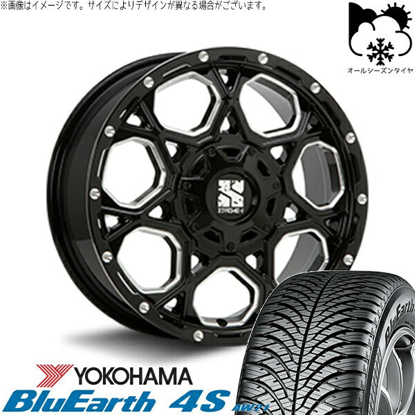 ヨコハマタイヤ ブルーアース4S AW21 215/60R17 + エクストリームJ XJ06 グロスブラックミルド 17インチ 7.5J +35 5H114.3P オールシーズン・ホイール4本セット。1枚目。